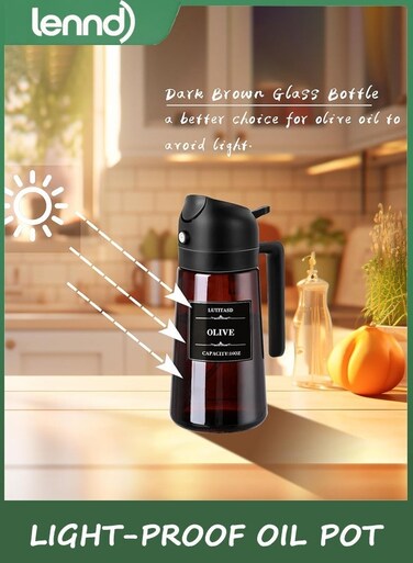 2-in-1 Glass Oil Dispenser &amp; Sprayer - 16oz/470ml Leakproof Olive Oil Sprayer Bottle for Cooking, Air Fryer, BBQ, Baking, Salad (Black)