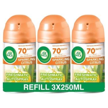 Air Wick Automatic Air Freshener Spray Refill, Sparkling Citrus Scent, 250ml Pack of 3