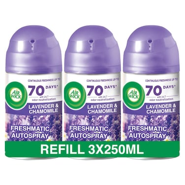 Air Wick Automatic Air Freshener Spray Refill, Lavender &amp; Chamomile Scent, 250ml Pack of 3