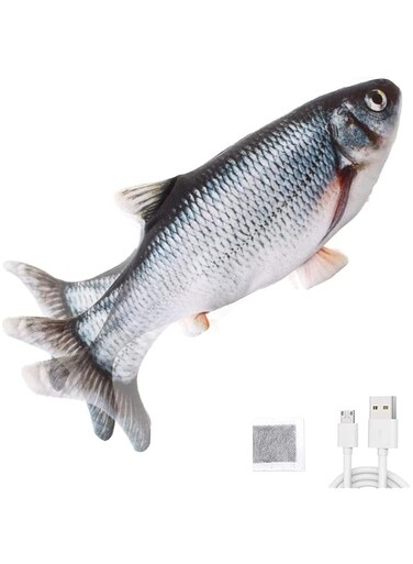 PawfectPals Interactive Touch Sensitive Realistic Floppy Fish Toy for Dogs, Cats, for Entertainment All Day (Silver Fish)
