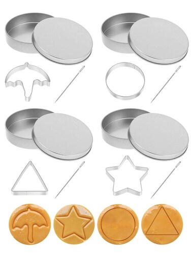 Set Korean Dalgona Cookie Kit, Sugar Game Cookie Set with Stainless Steel Round, Star, Umbrella, Triangle Cookie Cutters for DIY Baking Home Party