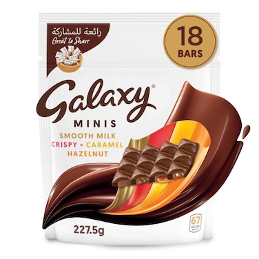 Galaxy Chocolate Minis Mixed, Smooth Milk, Hazelnut, Crispy, and Caramel, 18 Bars,  227.5g