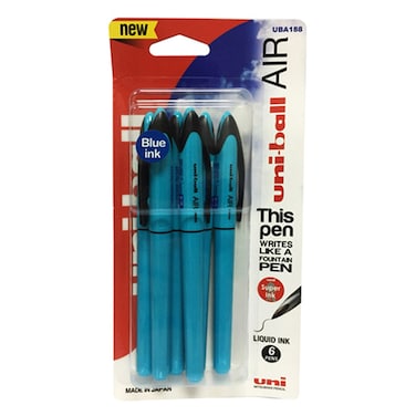 Uni-ball Air Micro Liquid Ink Blue Barrel Rollerball Pen 6 PCS