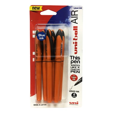Uni-ball Air Micro Liquid Ink Orange Barrel Rollerball Pen 6 PCS