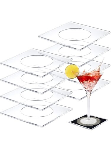 Tatuo 8 Pack Acrylic Coasters DIY Cocktail Napkin Holder Square Clear Coasters for Bar Decor Drinks Table Room Home Office, Without Inserts