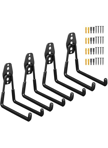 OUUTMEE Garage Heavy Duty Hooks, 4-Pack Wall-Mounted Tool Hooks, L-Shaped Design, Heavy Duty Industrial Hooks for Hanging Storage Hooks with Wall Anchors and Screws - Black-M