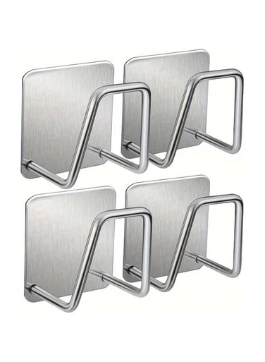 Hifza Online HO 4pcs Stainless Steel Sponge Holder Hooks - No-Drill Self-Adhesive Sink Storage &amp; Drying Rack for Kitchen and Bathroom Organization