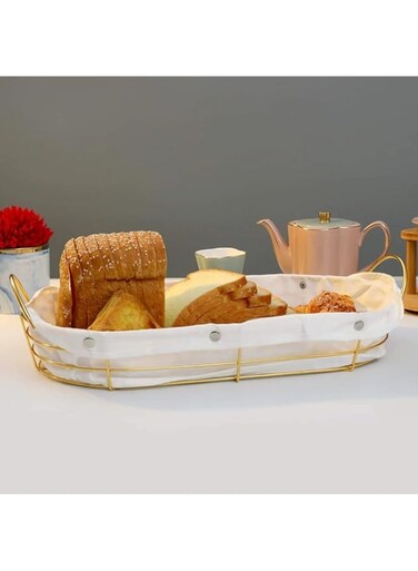 Deep Sleep Metal Bread Basket with Fabric Lining, Rectangle Storage Baskets for Breads Vegetables Snacks Candies Fruits Tray Living Room Office Kitchen -Tableware (3 Piece set)