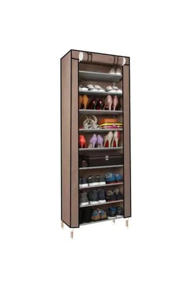 10-Shelf Shoe Organizer with Dust Cover, Holds 27 Pairs, Space-Saving Closet Rack for Doorways
