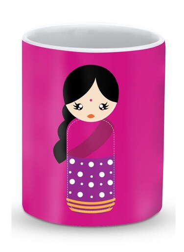 Premium Indian Doll Designer Mug Pink/Black
