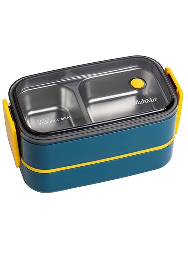 Stainless Steel Lunch Box - Insulated Bento Box Multifunctional-Containers Lunch Box Containers with 2 Compartments and Tableware(304 stainless steel 2 compartments lunch box by MahMir (Blue)