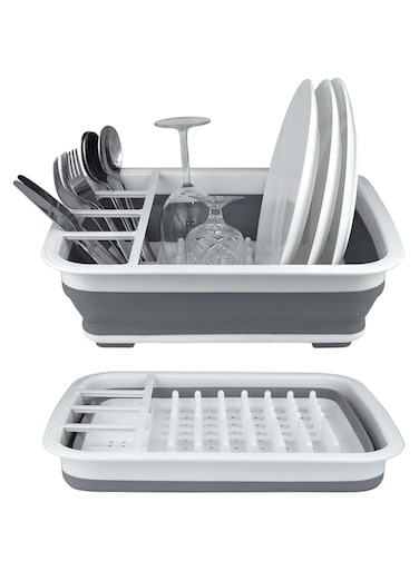 BNYD Plastic Collapsible Dish Drying Rack, Foldable Dinnerware Drainer Organizer for Storage,Kitchen