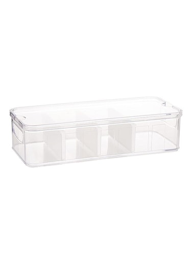 ORGANiZERS Food Storage Container With Handle - Kitchen Box Divided into 4 Lid Compartments Organizer for Spices, Jars, Packets and More &mdash; Clear 38x16.5x9.5cm