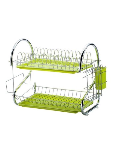 Dish Drying Rack With Drain Board Silver/Green 37.5x25cm