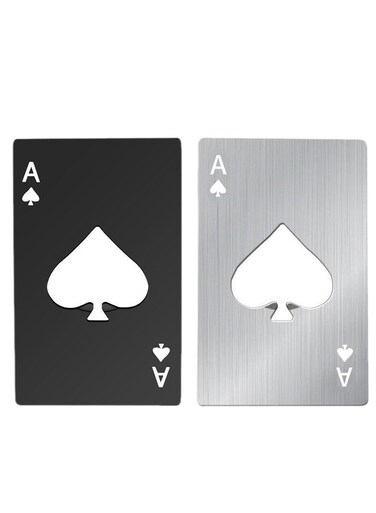 Of Spades Bottle Opener Credit Card Size Pocker Cap Opener Portable Stainless Steel Can Opener 8.5cmx5.4x0.1cm (2 Pack Black &amp; Silver)