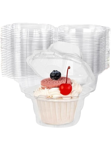 Duomama 50-Pack Clear Plastic Cupcake Containers with Dome Lids - Disposable Cupcake Boxes for Single Cupcakes - Ideal for Parties, Events, and On-the-Go Snacks