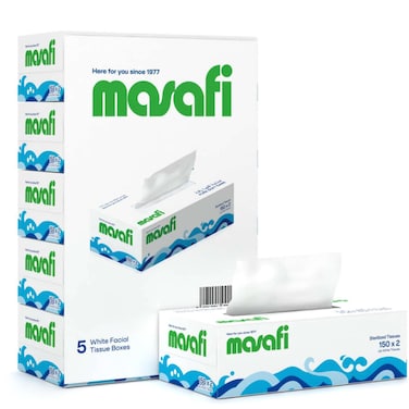 Masafi Pure Soft Care 2 Ply Facial Tissue White 150 Sheets Pack of 5