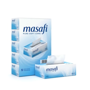 Masafi Pure Soft Care 2 Ply Facial Tissue White 150 Sheets Pack of 5