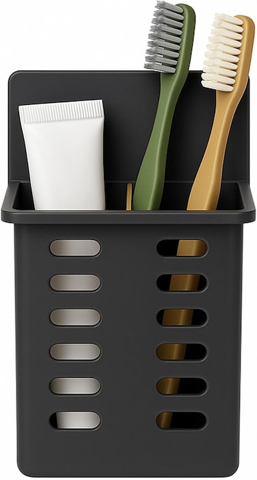 Generic 1pc Wall-Mounted Toothbrush and Toothpaste Holder, Strong Adhesive Bathroom Storage Rack, Multifunctional Toothbrush Organizer For Bathroom, Easy Installation, Free Punching, Black Toothbrush