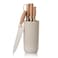 LIVVY 5 Piece Kitchen Knife Set With Block &ndash; Professional Stainless Steel Chef Knives With Ergonomic Wooden Handles &amp; Modern Storage Holder &ndash; For Home &amp; Restaurant Use