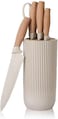 LIVVY 5 Piece Kitchen Knife Set With Block &ndash; Professional Stainless Steel Chef Knives With Ergonomic Wooden Handles &amp; Modern Storage Holder &ndash; For Home &amp; Restaurant Use