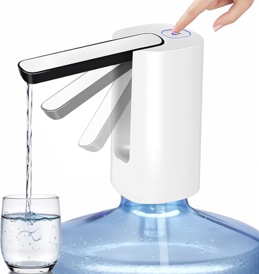 LIVVY Automatic Electric Water Dispenser Pump, USB Rechargeable Drinking Water Pump For 2&ndash;5 Gallon Bottles, Portable Water Bottle Pump For Home, Office, Camping &ndash; White