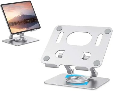 حامل iPad عام، قابل للدوران 360 درجة، مصنوع من المعدن، مناسب للأجهزة اللوحية والهواتف، للاستخدام المكتبي، قابل للتعديل والطي