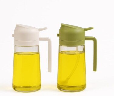 LIVVY Pack of 2 Olive Oil Sprayer Dispenser Bottles 470ml &ndash; Multifunctional Leak-Proof Cooking Oil Spray Bottle With Handle For Kitchen, Vinegar,BBQ &amp; Baking Use