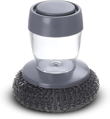 LIVVY Soap Dispensing Dish Brush With Refillable Handle &ndash; Non-Scratch Kitchen Scrubber With Stainless Steel Sponge &ndash; Heavy-Duty Cleaning Brush For Pots, Pans, Dishes, and Sink