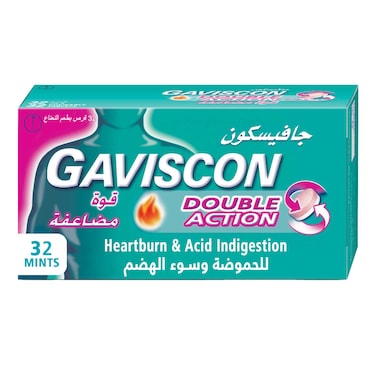 Gaviscon Double Action Peppermint Chewable Tablets, 32 Tablets