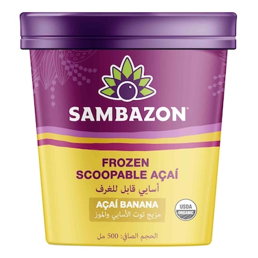 سامبازون أكاي موز مجمد قابل للسكب، مزيج أكاي عضوي، نباتي وخالٍ من الغلوتين، 500 ملل