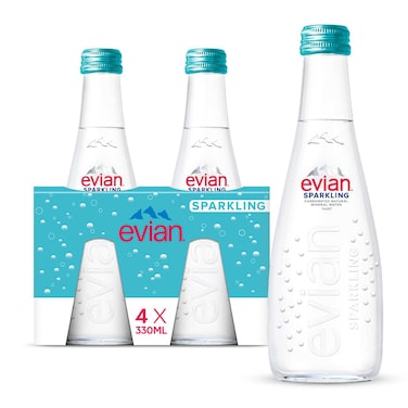 evian Sparkling Natural Mineral Drinking Water 330ml Pack of 4