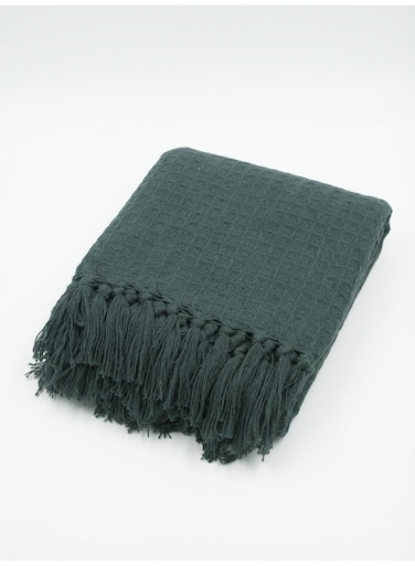 130 x 170 cm Premium Waffle Throws Cotton Charcoal Blanket with Tassel Fringes, Luxurious 450GSM Soft Breathable Throw for Sofa Bed Couch Travel Boho Home Decor