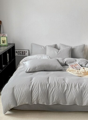 Home Single Size 4 Piece Bedding Set Without Filling, Washable Cotton Light Grey Color.