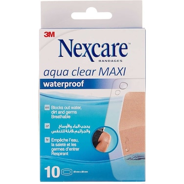 Nexcare Aqua Clear Maxi Waterproof Bandages Plasters 60 mm x 88 mm 10 PCS