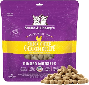 Stella &amp; Chewy's Freeze-Dried Raw Cat Dinner Morsels, Grain Free, Protein Rich Cat Kitten Food, Chick Chick Chicken Recipe, 8 Oz Bag