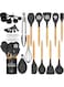 Umite Chef Kitchen Cooking Utensils Set, 33 pcs Non-Stick Utensils Spatula Set with Holder, Black Wooden Handle Silicone Kitchen Gadgets