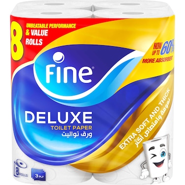 Fine Deluxe Toilet Tissue Paper, 8 Rolls, 140 Sheets &times; 3 Ply