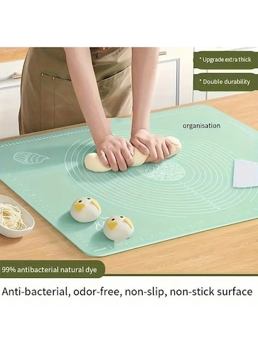 Large Silicone Baking Mat,for Bread Dough, Can Be Used for Kneading, Pies, Pizza Dough, Kitchen Non-Stick Dough Mat 65x45cm (Green)