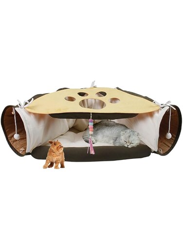 IS MUHE Cat Tunnel Bed, 2 in 1 Foldable and Washable Cat Bed for Indoor Cats, Premium Cat Toy, Soft Cat Tunnel Tube Toy Pet Play Bed for Large, Medium and Small Cats