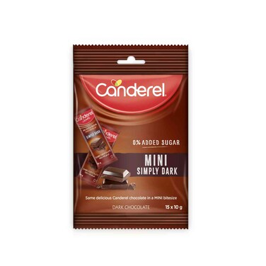 Canderel Simply Mini No Added Sugar Dark Chocolate Bar, 10g Pack of 15