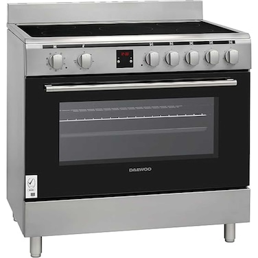 Daewoo Ceramic Cooker 90 x 60cm , Electric Stove 90L Oven with Convection Fan, 5 Cooking Zone Infrared Stovetop with 8 Program Modes, Digital Timer , DCC,S965HF , Made in Turkey , 1 Year Warranty