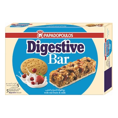 Papadopoulos Digestive Cereal Bar with Red Fruits and Milk, 140g