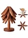 Creative Walnut Wood Foldable Tree Shaped Tripod Coaster Set, Heat Resistant Pot Holder Mat, Includes 4 Mats and 1 Holder For Hot Pots/Bowls/Teapots, Natural Wooden Table Protector, Brown, 22x10cm