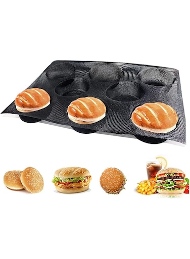 THE WHITE SHOP Hamburger Bun Pan, Mesh Silicone Hamburger Bun Mold, Non Stick Baking Pan for Making Buns, Great Perforated Bakery Molds for Gluten Free Buns(8 loaf, 17.1X12.2X1.6 inch)