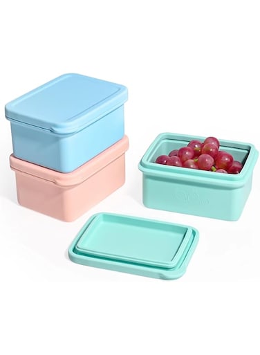 Tazweeq 3Pcs Silicone Snack Containers for Kids, Leak Proof Microwavable Small Lunch Box Containers with Lids for Toddlers, Frozen Juice Storage Box
