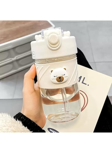 ChicAbode Kids Water Bottles with Straw,17oz Cute Kawaii Glass Water Bottle,Water Bottles with Strap and Lid Reusable Non Spill BPA Free, Ideal For School Nursery Sports Picnic (B)