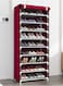 9 Tiers Shoes Rack with Dustproof Cover Adjustable Tall Shoe Storage Hold 24 Pairs of Shoes Cabinet Closet Shoe Organizer Shelf Doorway Corridor 30x60x155cm, Red