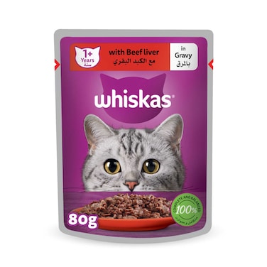 Whiskas Beef Liver in Gravy Wet Cat Food Pouch, 80g