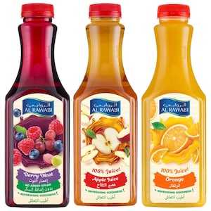 Al Rawabi Orange, Apple and Berry Juice Variety Pack, 800ml, Pack of 3